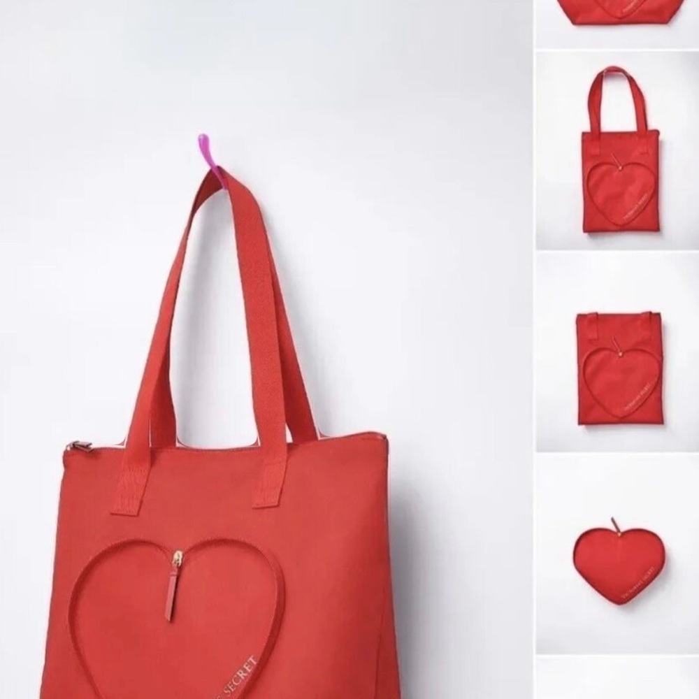 Victoria’s Secret Valentine's Day Red HEART Packable Tote Bag $49.95 NWT - Picture 2 of 3